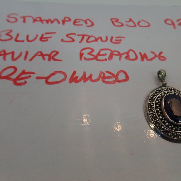 Samuel B Stamped 9.25 Sterling BJC Caviar Detailing Bold Pendant Blue Stone - Picture 9 of 12
